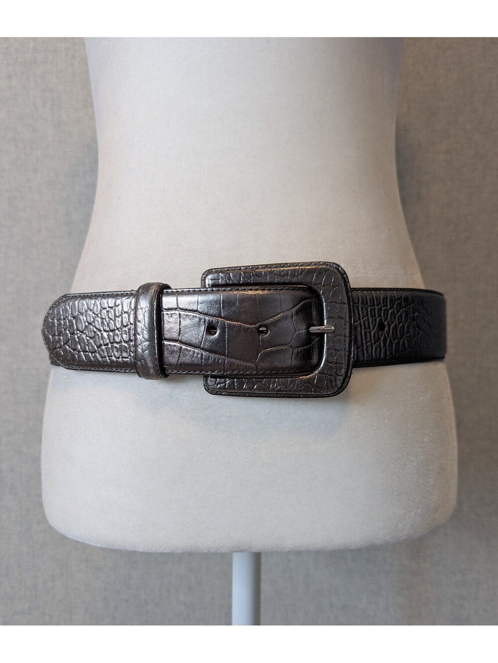 Lauren Ralph Lauren gunmetal croc embossed leather belt - Size XL